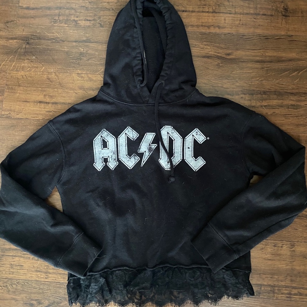 AC/DC cropped sweater with lace trim size small